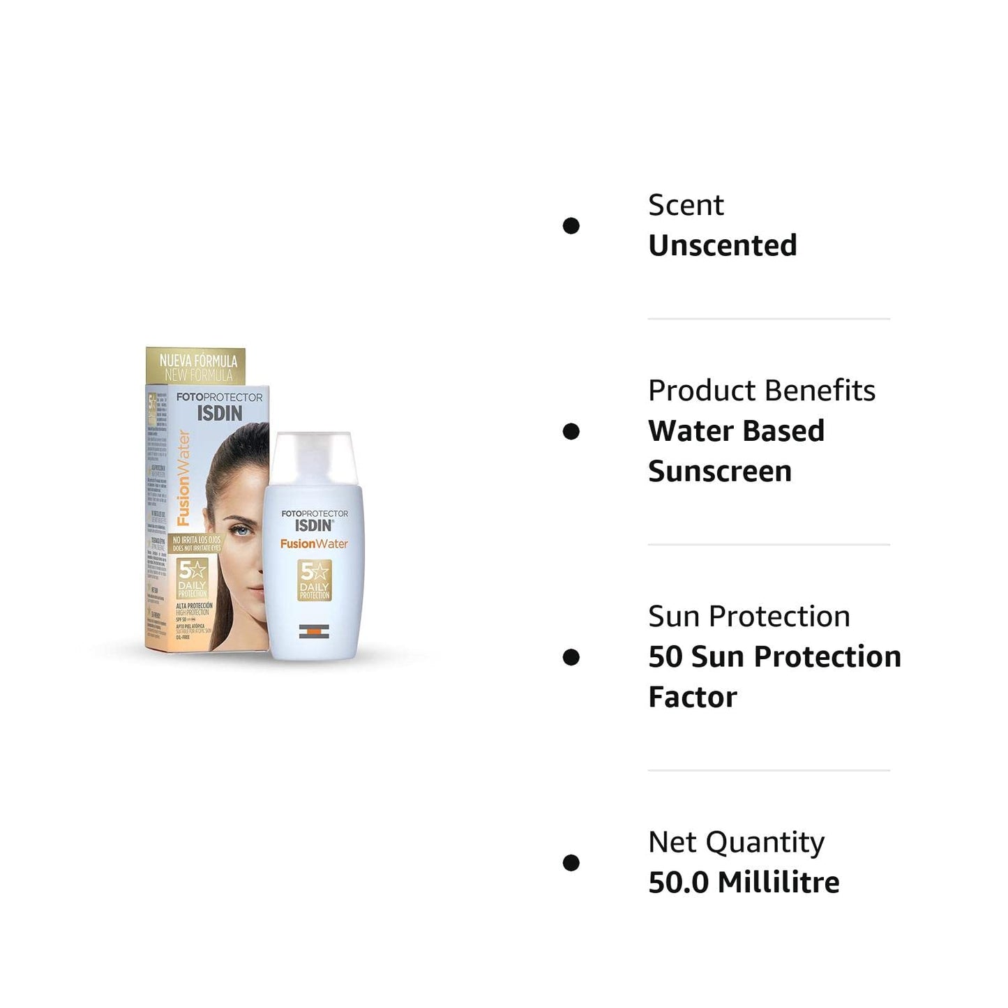 Fotoprotector Fusion Water Sunscreen For Face, Water Based And Oil Free