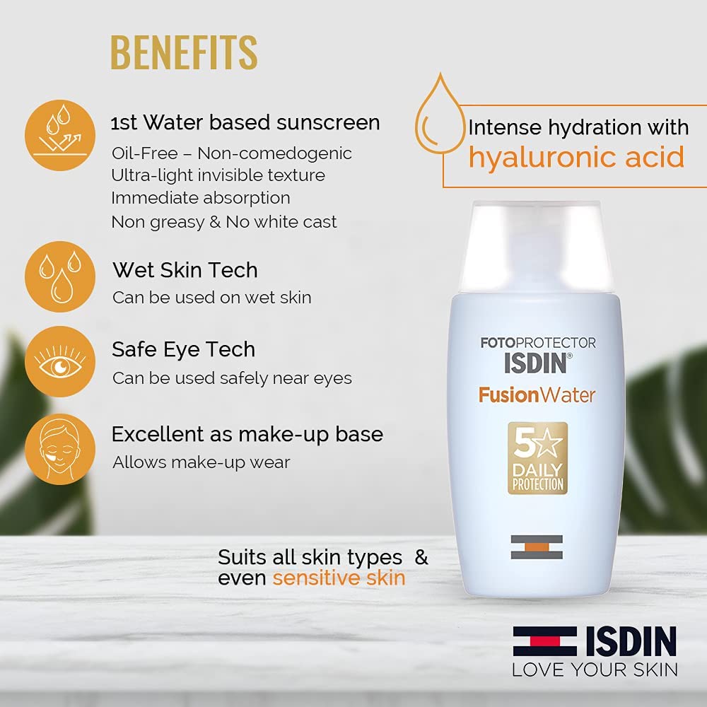 Fotoprotector Fusion Water Sunscreen For Face, Water Based And Oil Free
